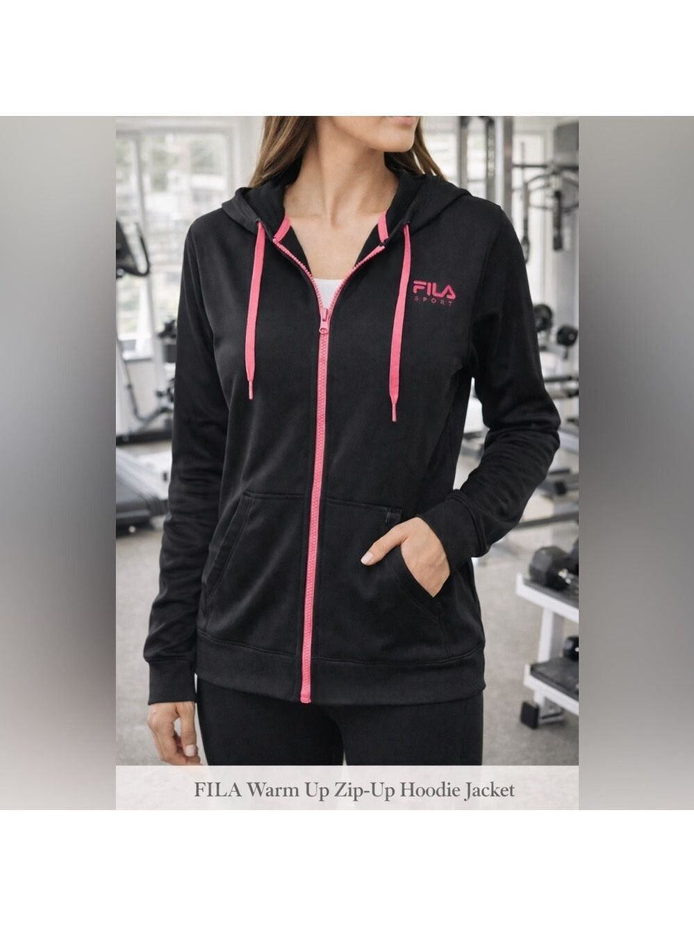 FILA Black Pink Zip Up Hoodie Jacket Size Medium